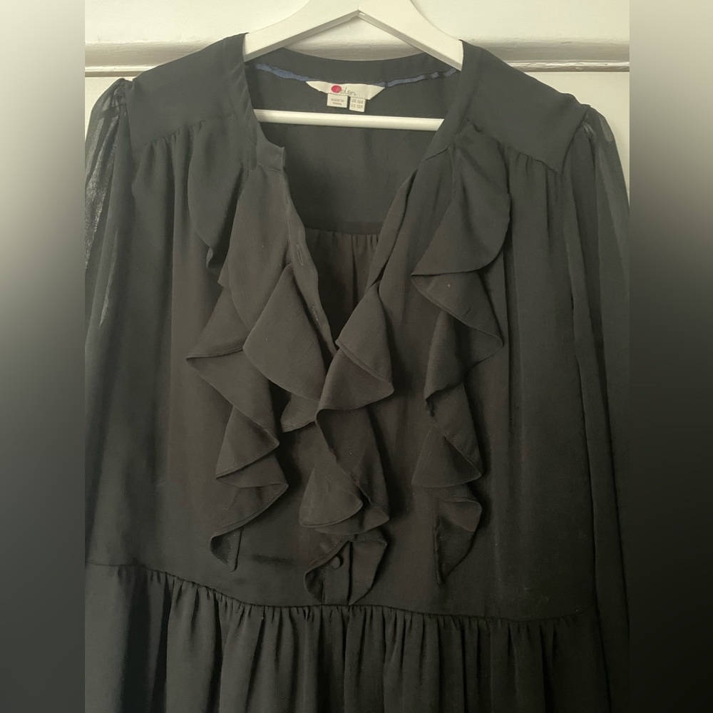 Boden Amalie Ruffle Notch-Neck Dress Black - Size 12 - Picture 8 of 8
